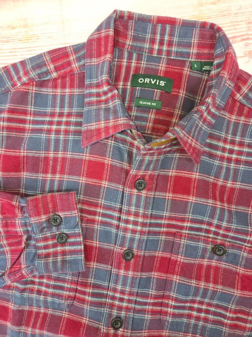 Orvis Mens Classic Fit Red Plaid Button-up Shirt Large